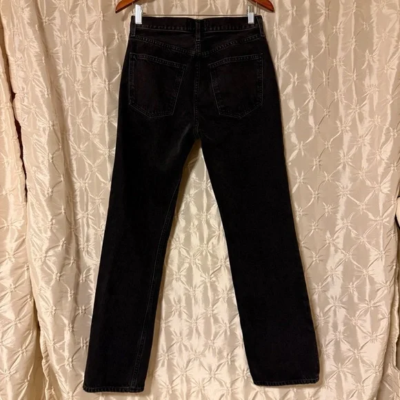 AGOLDE Lana Slice Mid-rise Straight-leg Jeans Distressed Black Gray Leg Hole - Picture 9 of 16